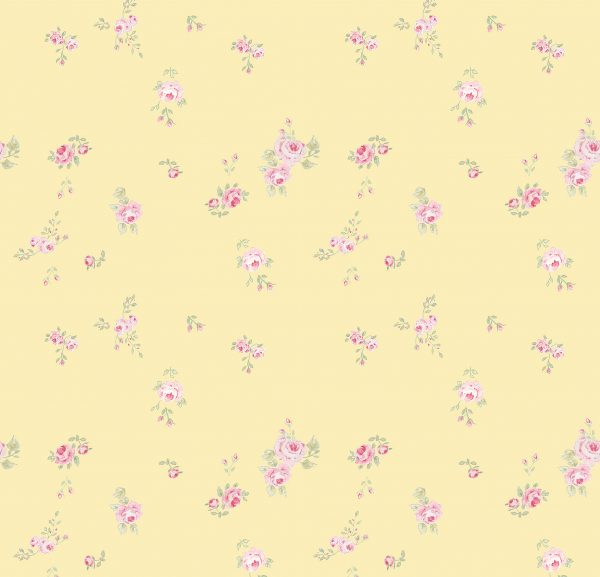 Little Pink Roses on Yellow Wallpaper