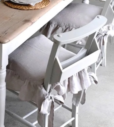 Oatmeal ruffled linen chair cover 18 inch