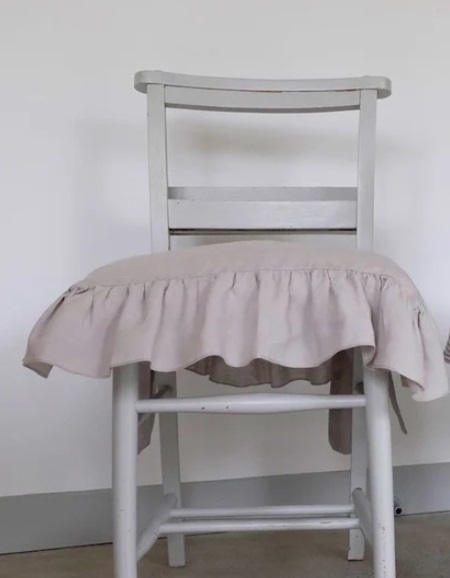 Oatmeal ruffled linen chair cover 18 inch