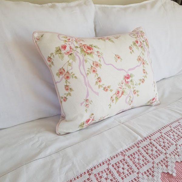 ribbon and roses bolster cushion by rose and foxgloves2