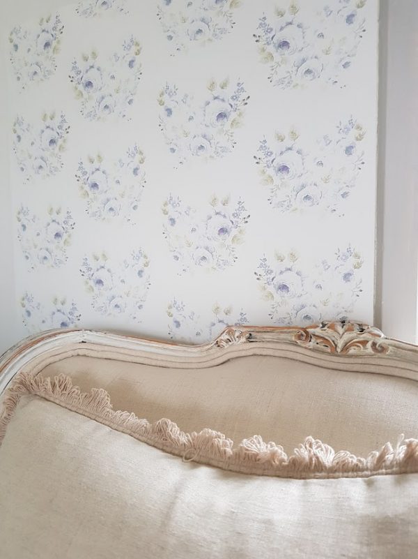 Anais Cabbage Blue Faded French Roses Wallpaper