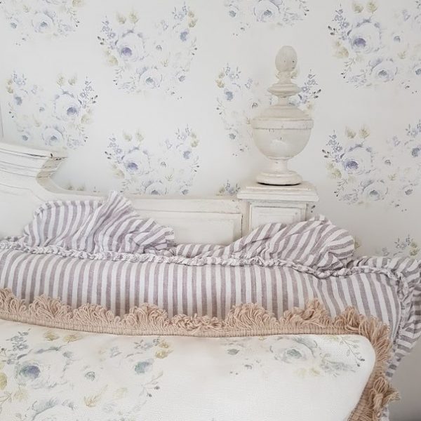 Anais Cabbage Blue Faded French Roses Wallpaper