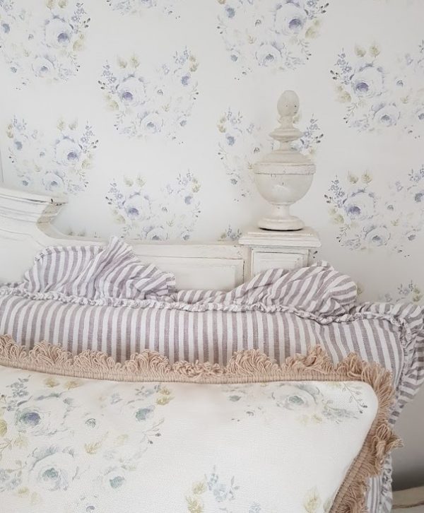 Anais Cabbage Blue Faded French Roses Wallpaper