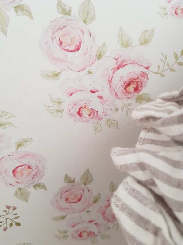 Bonny Lass Pink Faded Floral Roses on Ivory Wallpaper by Rose and Foxgloves