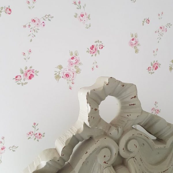 Little Pink roses on ivory wallpaper by rose and foxgloves vintage inspired wallpapers