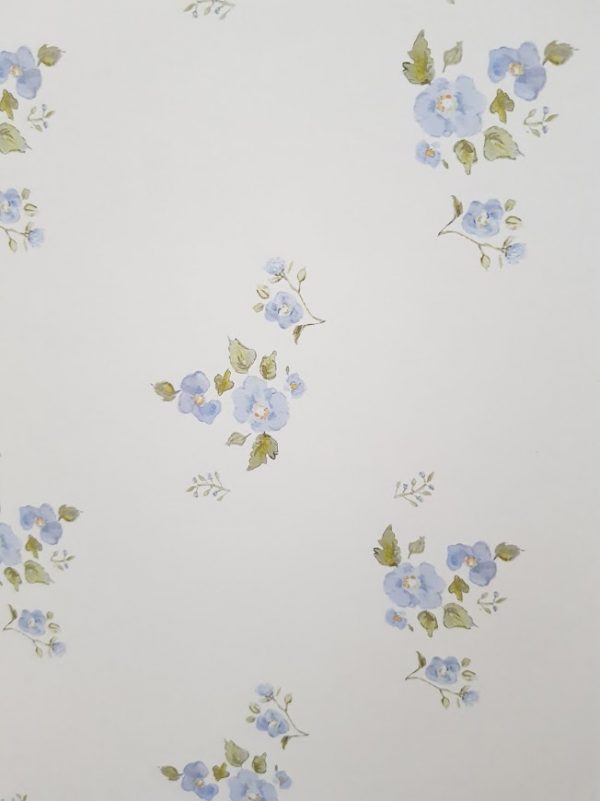 Petite Fleurs French blue floral on ivory faded floral wallpaper by rose and foxgloves