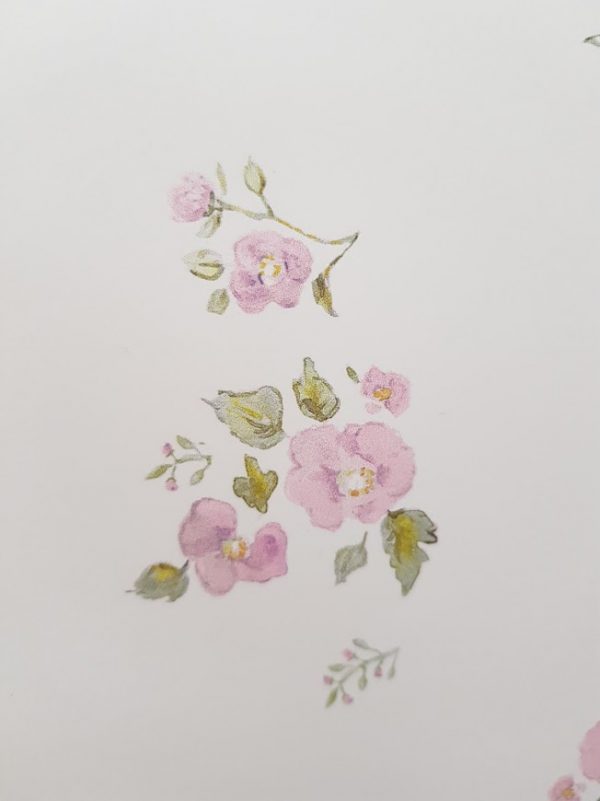Petite Fleurs French pink floral on ivory faded floral wallpaper by rose and foxgloves main