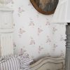 Petite Fleurs French pink floral on ivory faded floral wallpaper by rose and foxgloves