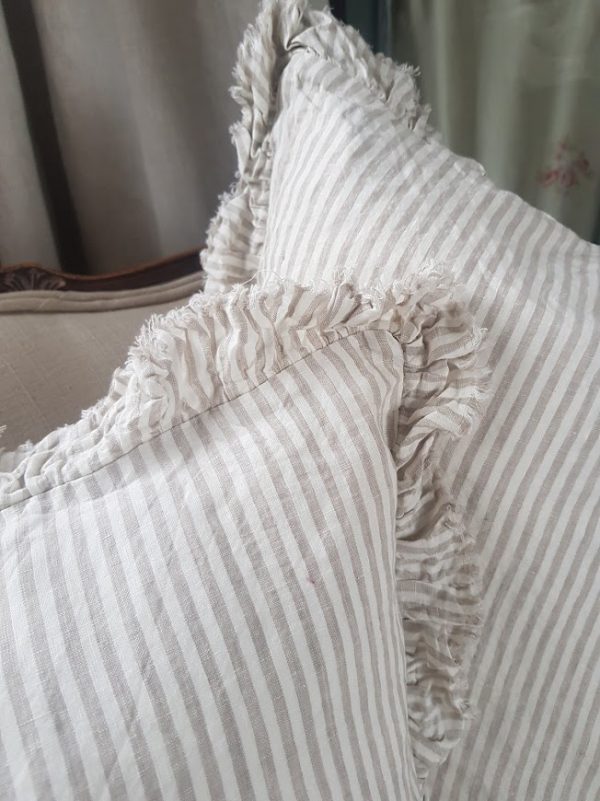 Scandi Stripe Natural Ripped Raw Edge 100% linen Scatter cushions by rose and foxgloves