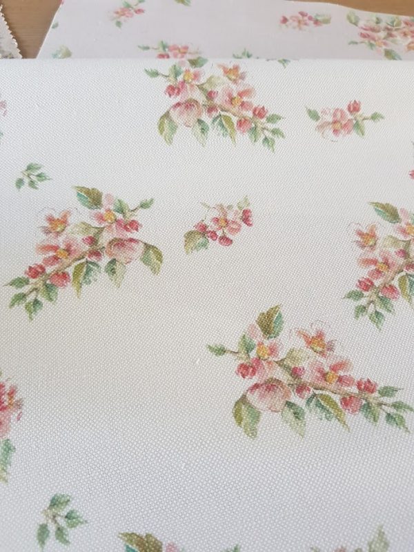 Apple blossom linen fabric by rose and foxgloves