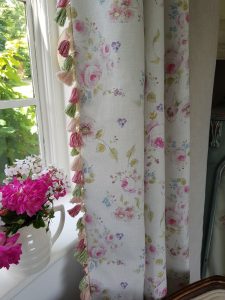 Tassel and Fan Edge Trimming in Peach Blossom Dusky Rose Dove and Ivory