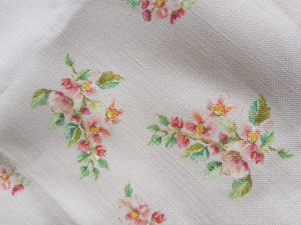 Apple Blossom on Antique Chalk Pink linen fabric