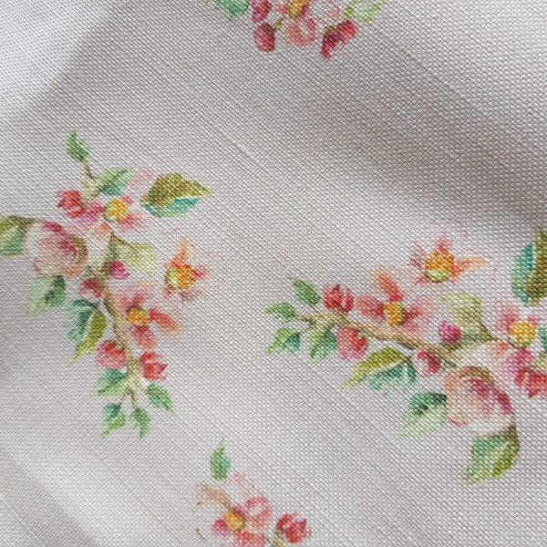 Apple Blossom on Antique Chalk Pink linen fabric
