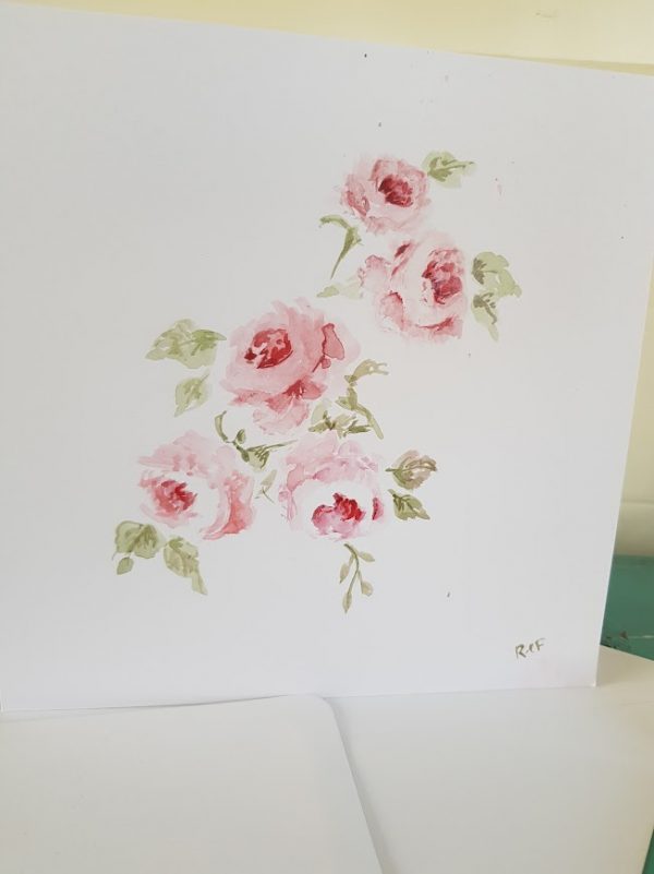 June Roses Original signed watercolour card with envelope