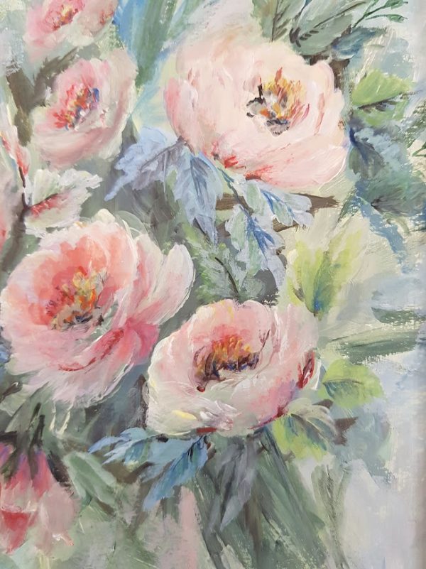 Blush Roses Original Painting by Rose and Foxgloves
