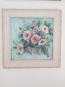 Blush Roses Original Painting by Rose and Foxgloves main 1