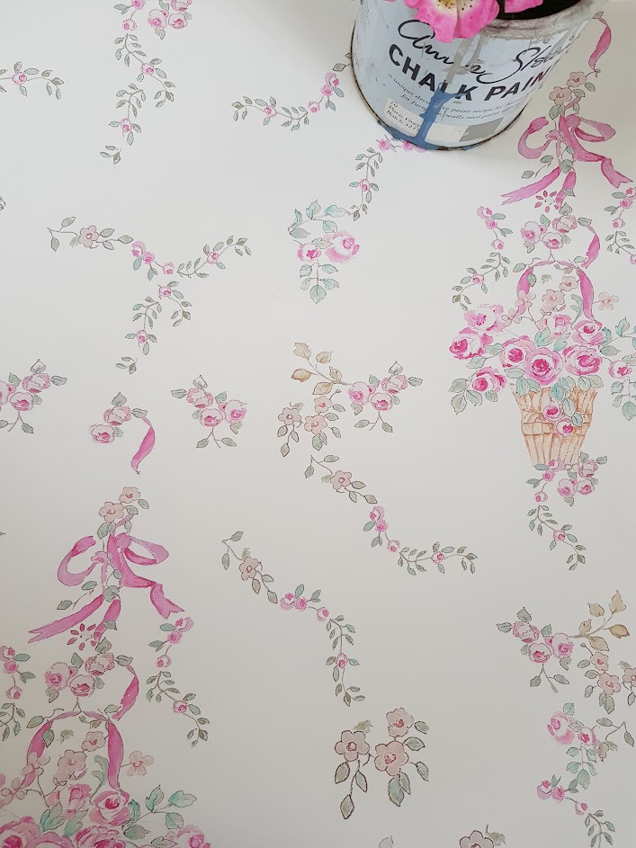 Posy Basket French Vintage Floral Wallpaper - Rose and Foxgloves