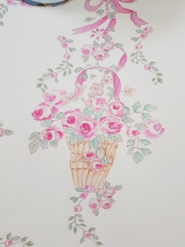 Posy Basket French Vintage Floral Wallpaper