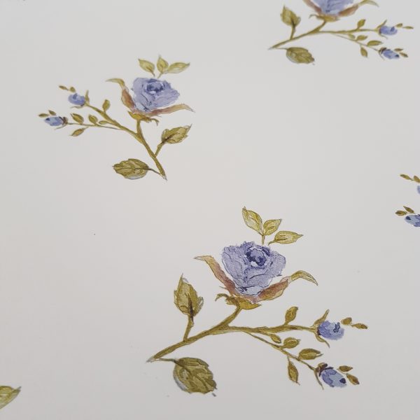 French Rosebuds Wallpaper- Lulworth Blue and Sage
