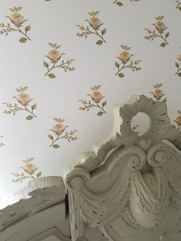 French Rosebuds Wallpaper- Ochre and Sage