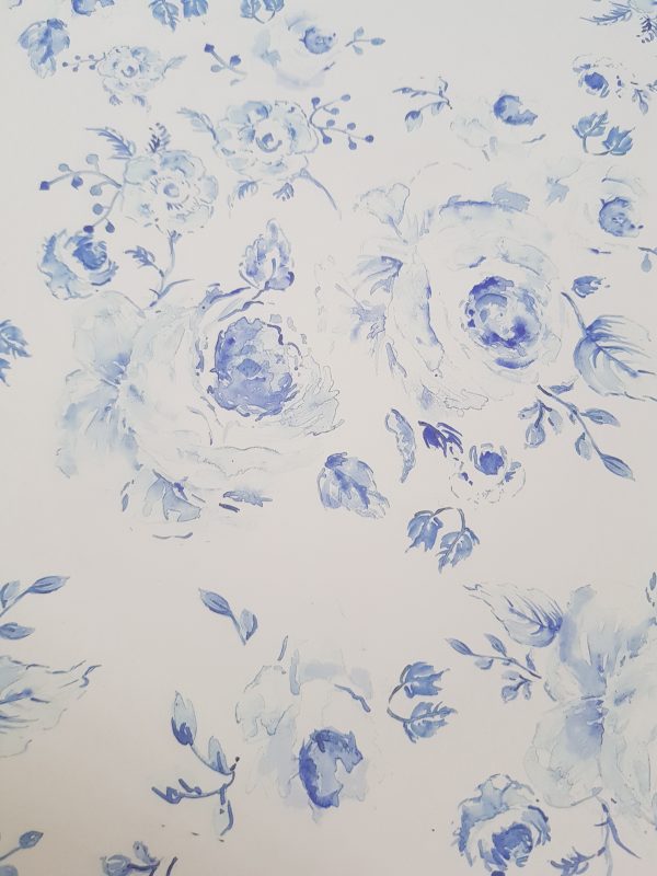 Provence Roses Wallpaper in Manor Blue