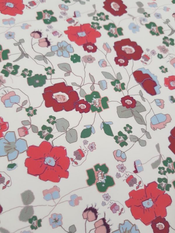 Wild Meadow Daisies in Cranberry Floral Wallpaper