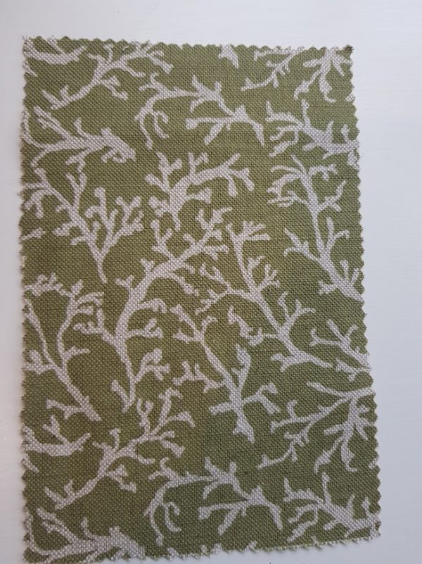 Corals in Moss on Natural linen fabric by Rose and Foxgloves