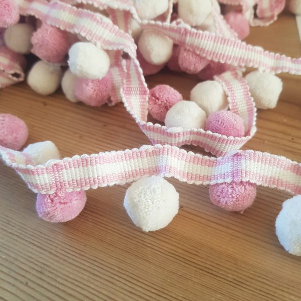 Old Rose and White Pom Pom Trimming