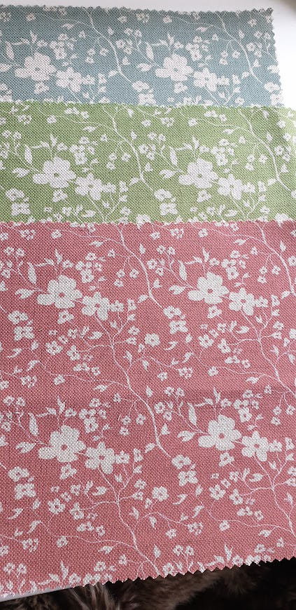 May in three colours on natural linen fabric rose and foxgloves
