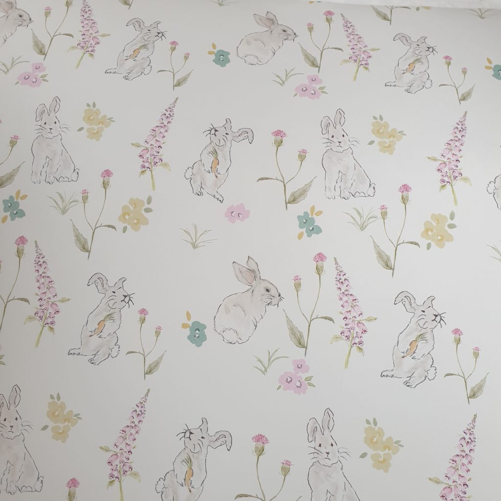 Rabbits Rabbits Rabbits Floral Wallpaper Rose and Foxgloves