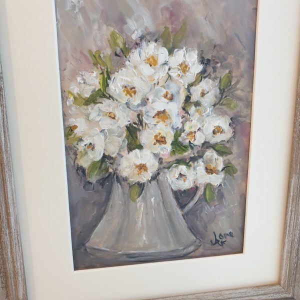 Old Jug Of Rambling Roses Framed and Signed Oil Painting Rose and Foxgloves 3