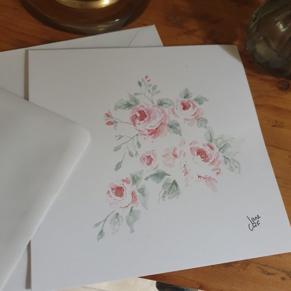 Teatime Roses in Pink Original Signed Watercolour Card