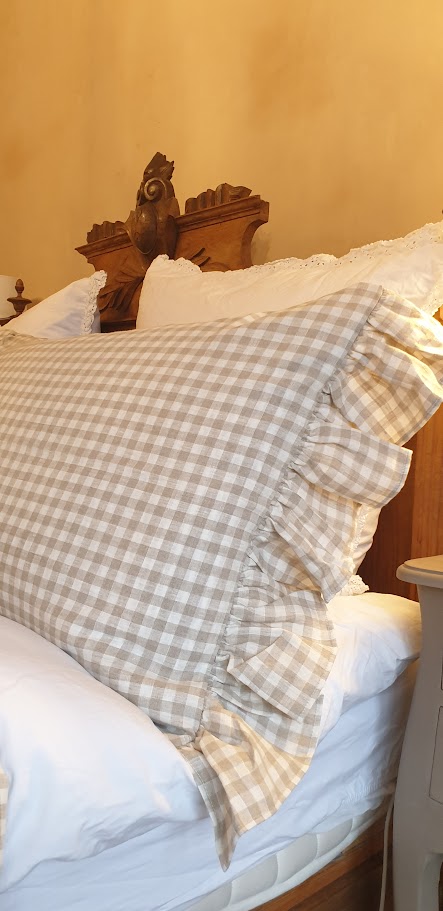 Pure French Gingham Linen Bedding Set in Taupe by Rose and Foxgloves close up