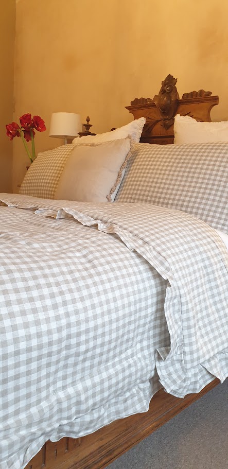 Pure French Gingham Linen Bedding Set in Taupe by Rose and Foxgloves main