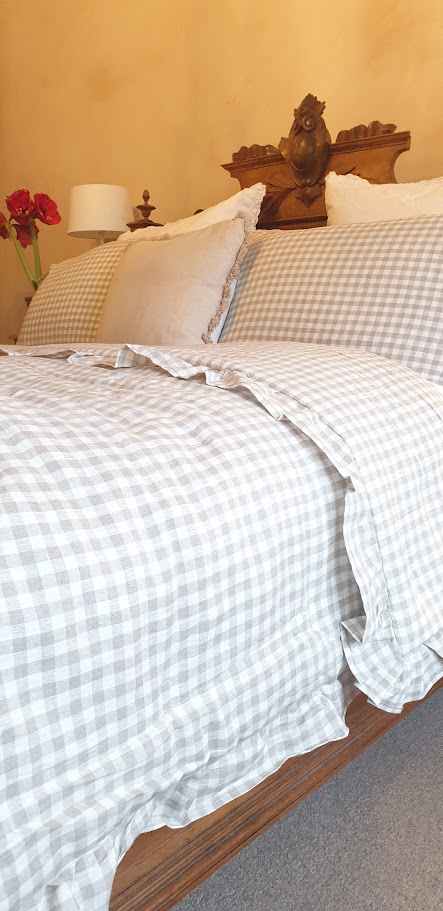 Pure French Gingham Linen Bedding Set in Taupe by Rose and Foxgloves