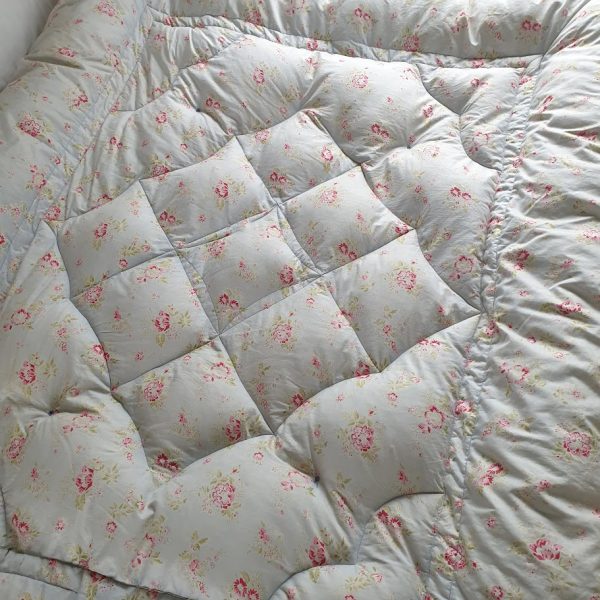 Double Pale Blue Floral Vintage Eiderdown by Rose and Foxgloves 2