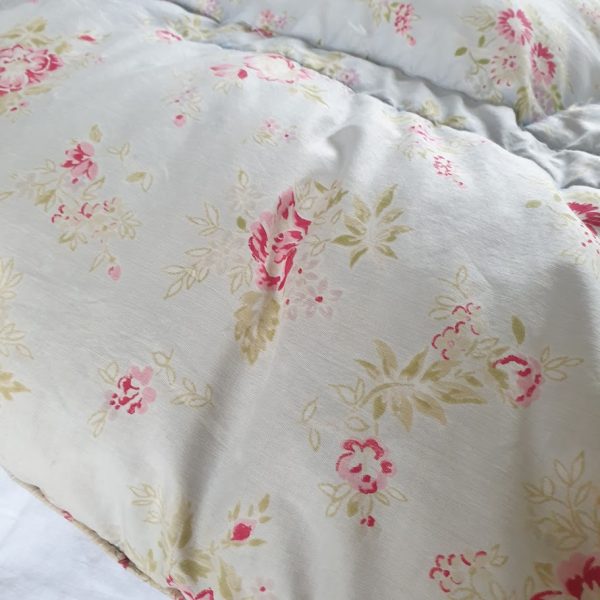 Double Pale Blue Floral Vintage Eiderdown by Rose and Foxgloves 3