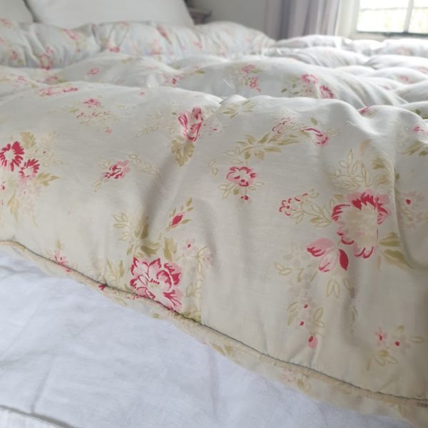 Double Pale Blue Floral Vintage Eiderdown by Rose and Foxgloves 4
