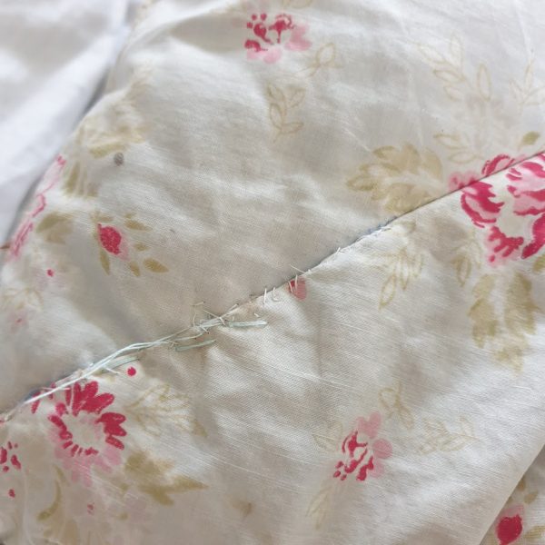 Double Pale Blue Floral Vintage Eiderdown by Rose and Foxgloves repair 2