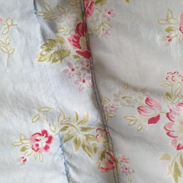 Double Pale Blue Floral Vintage Eiderdown by Rose and Foxgloves repair 4