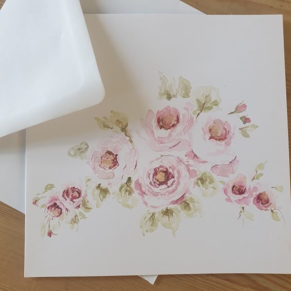 Afternoon Roses in Pink Original Signed Watercolour Card