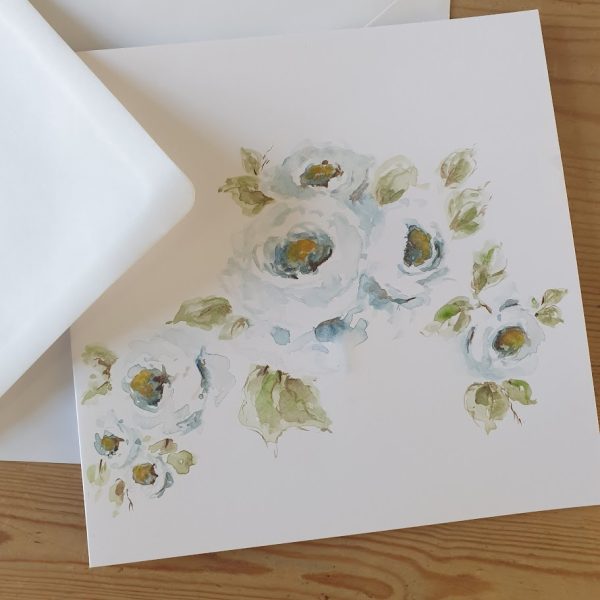 Sleeping Blue Roses Original Signed Watercolour Card