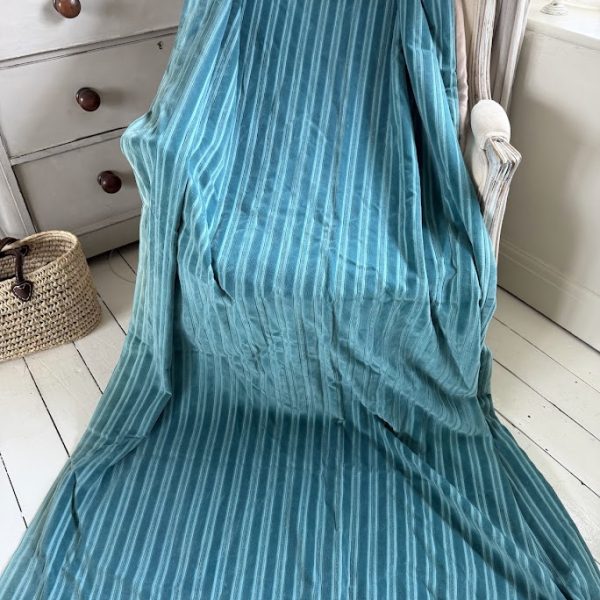 Vintage Peacock Blue Cut Velvet Stripe Country House Curtains 116cm Wide By 207cm Long