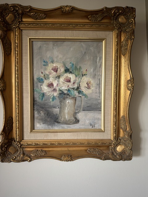 Roses in a Grey Clay Jug Original Painting 30x40cm in a Vintage Gold Frame - Image 2