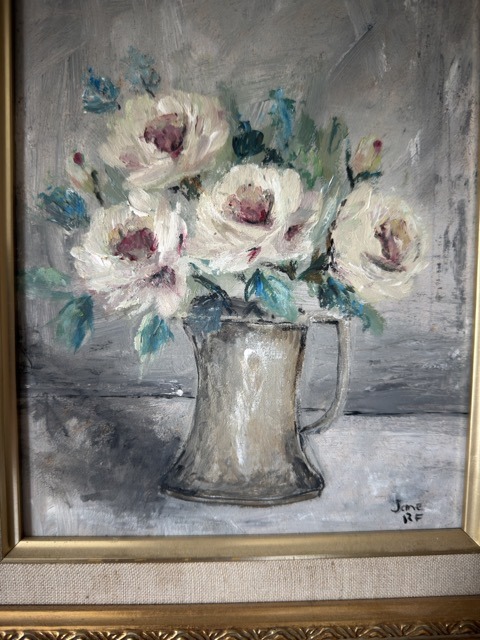 Roses in a Grey Clay Jug Original Painting 30x40cm in a Vintage Gold Frame - Image 3