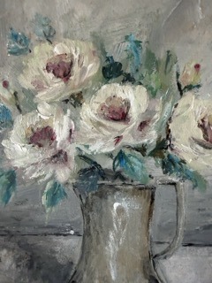 Roses in a Grey Clay Jug Original Painting 30x40cm in a Vintage Gold Frame