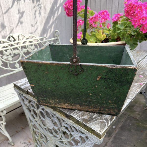 Gorgeous French wooden trug with original green paint .