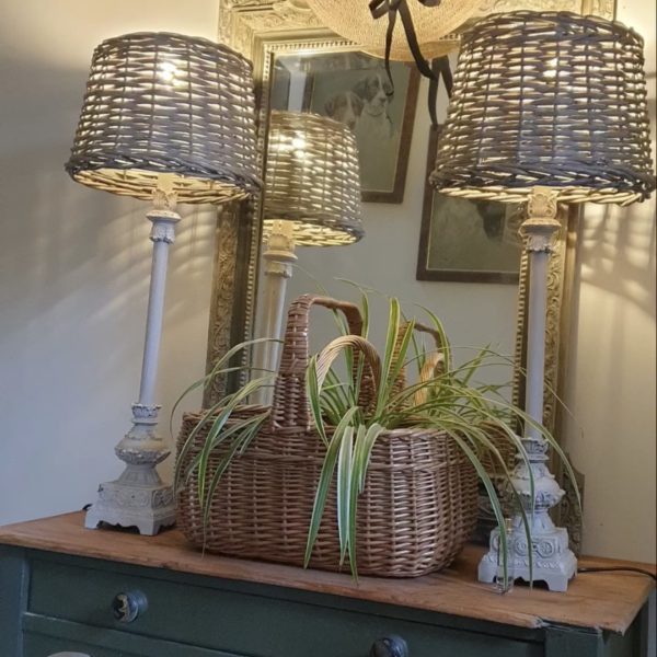 Pair of Wicker Lampshades 24cm top 30cm bottom